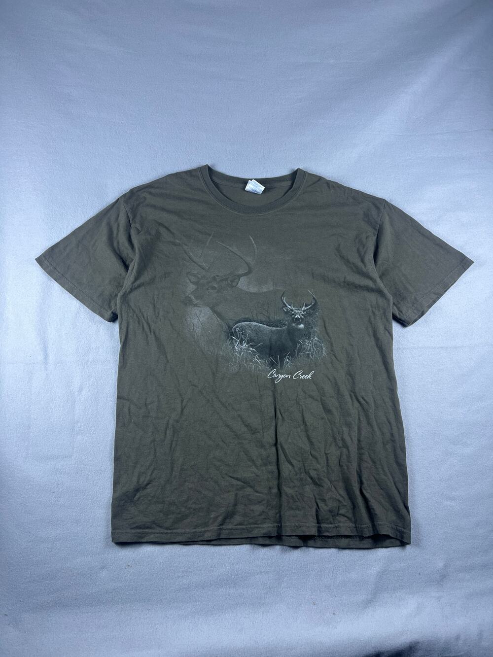 Canyon Creek T-Shirt Mens L Green Crew Neck Deer Graphic Gildan Ultra Cotton Tee